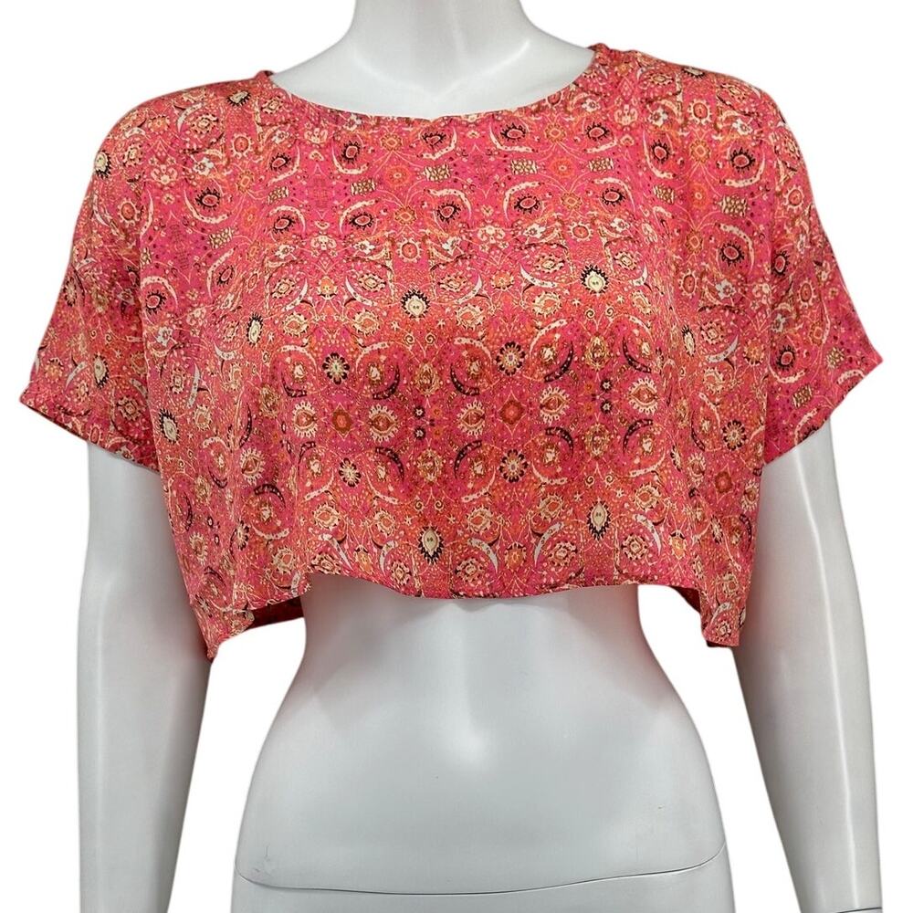 Free People Top Womens 0 Candy Combo Marion Cropped Oversized Sheer Boho Summer